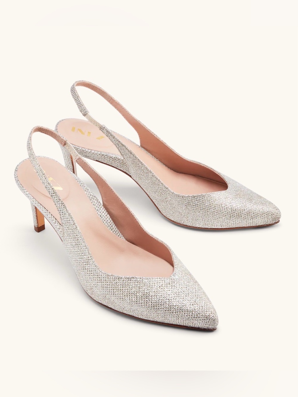 NWOT Inez Women’s MIA In Silver Woven Pointed Toe Slingback Heels Size 8.5